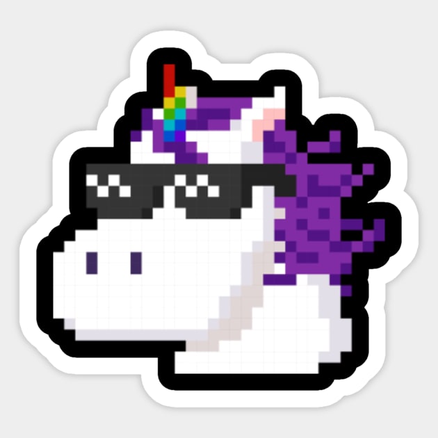 Pixelated Unicorn with shades | Magical Rainbow | Pixel T-shirt gift Sticker by MerchMadness